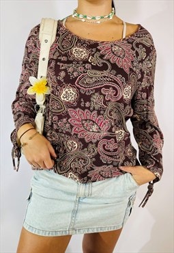 Y2K Paisley Patterned Size L Blouse in Multi