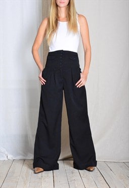 Vintage 90s Black High Waisted Wide Leg Pleated Formal Pants