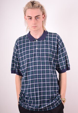 NAUTICA MENS VINTAGE POLO SHIRT LARGE GREEN CHECK 90S