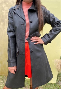 Y2K Black  Soft Leather 'Morgan De Toi' Belted coat Size 10