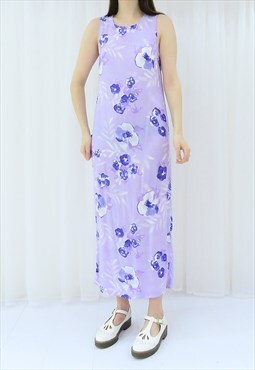 90s Vintage Lilac & Purple Floral Shift Dress (Size M)