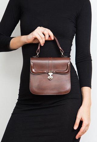 VINTAGE STIFF ACCORDION STYLE BROWN BAG