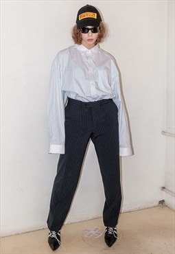 90's Vintage business striped trousers in dark grey