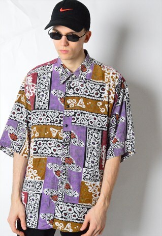 VINTAGE 90S COLOURFUL ABSTRACT SHORT SLEEVE SHIRT