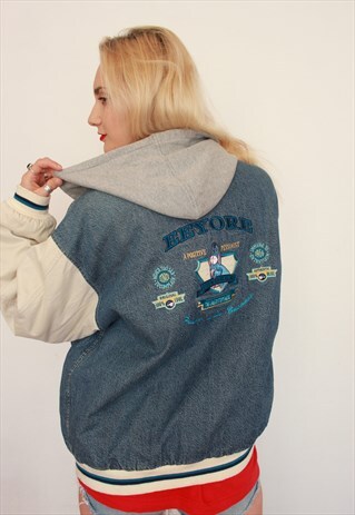 VINTAGE 90S RARE EEYORE EMBROIDER DISNEY DENIM BOMBER JACKET