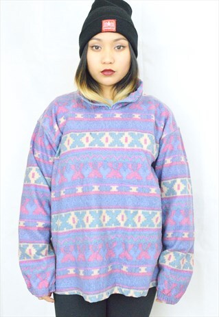 CRAZY PRINT AZTEC 1/4 ZIP FLEECE TOP (1990'S)