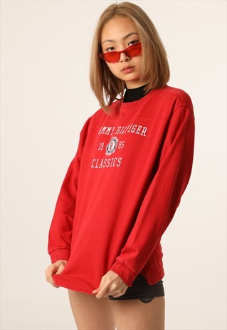 VINTAGE TOMMY HILFIGER EMBROIDERED SPELL OUT SWEATSHIRT