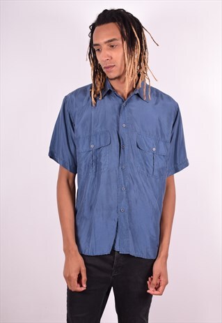 MENS VINTAGE SHIRT MEDIUM NAVY BLUE 90S