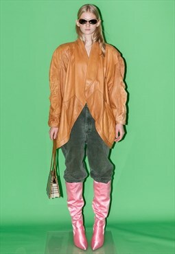 90's Vintage retro oversized leather jacket in sandstone