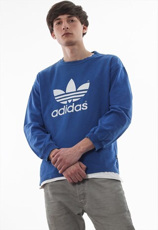 VINTAGE ADIDAS ORIGINALS CREW NECK 90S BLUE BIG LOGO