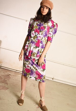 80'S RETRO FLORAL PARIS CHIC SUMMER MIDI TEA DRESS