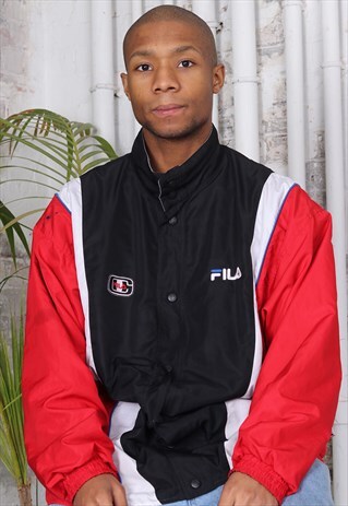 VINTAGE FILA LOGO TRACK JACKET BLACK RED