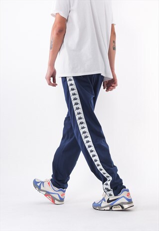 VINTAGE KAPPA TRACKSUIT POPPER PANTS 90S NAVY BLUE