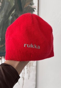 Vintage 70s Rukka Red Knit Beanie Hat 