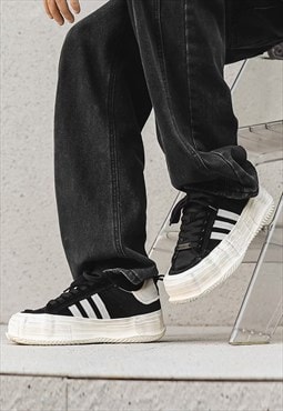 Distressed canvas shoes chunky sneakers zebra shoes black