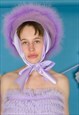 PURPLE LILAC LAVENDER FEATHER BERET RIBBON KITSCH VINTAGE 