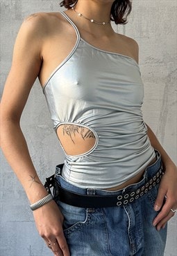 Vintage Y2K 00's Cute Metallic Silver Fitted Rave Top