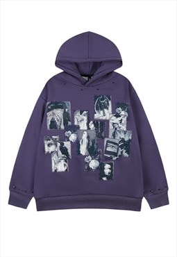 Patchwork hoodie Gothic print pullover punk rocker jumper