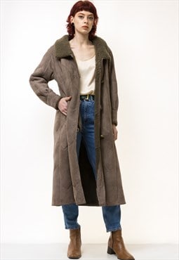 80s Vintage Suede Brown Leather Shearling Coat 5361