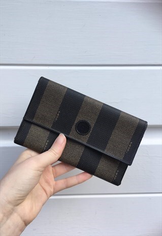 WOMENS VINTAGE 80S FENDI PURSE BROWN STRIPY LEATHER WALLET