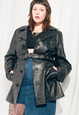 Vintage Leather Jacket 90s Matrix Style Unisex Black Coat