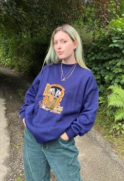Vintage Country Horses Size XL Embroidered Sweatshirt Blue