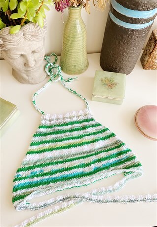 70S STYLE BOHO FESTIVAL JAZZY CROCHET HALTER CROP TOP