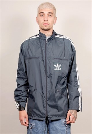 VINTAGE 90'S ADIDAS NAVY STRIPED SHELL JACKET