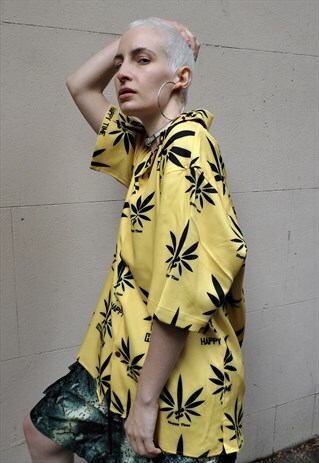LOOSE FIT OVERSIZE SHORT SLEEVE HEMP SLOGAN PRINT SHIRT TOP