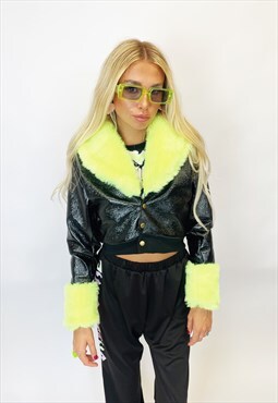 Jungleclub PVC Jacket with Faux Fur Collar and Cuffs
