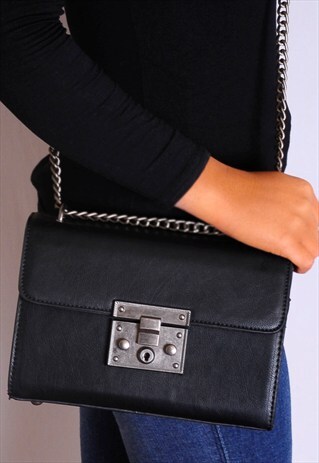 BLACK FLAP MESSENGER CROSS BODY SHOULDER HANDBAG