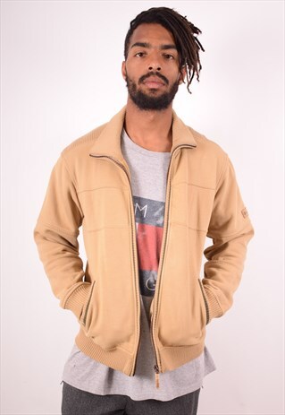 CHAMPION MENS VINTAGE CARDIGAN JUMPER MEDIUM KHAKI 90S