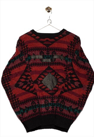 SECOND HAND SWEATER LEATHER PATCH RED/BLACK/GREEN