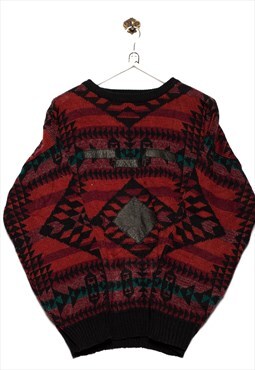 Second Hand Sweater Leather Patch Red/Black/Green