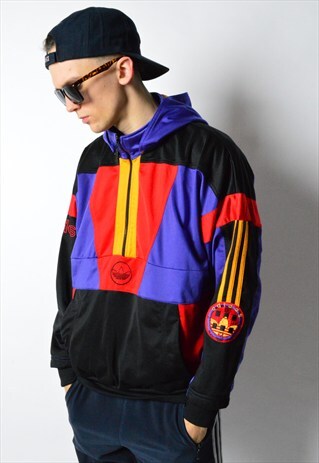 VINTAGE 80S COLOURFUL ADIDAS 1/2 ZIPPER HOODIE JACKET