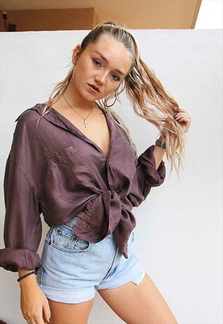 PURPLE PURE SILK OVERSIZED LONG SLEEVED SHIRT