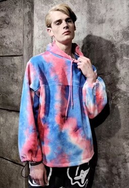 Tie-dye fleece hoodie beam gradient pullover in pink blue