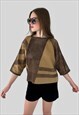 80'S VINTAGE BATWING BROWN SUEDETTE COTTON CROP TOP