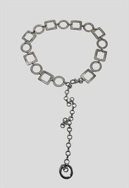 70's Vintage Silver Metal Chain Link Ladies Hoop Square Belt