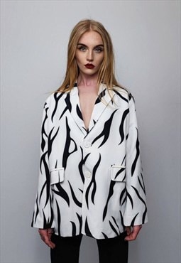 Zebra blazer animal print jacket formal stripe bomber white
