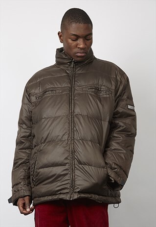 VINTAGE 90'S CHAMPION METAL LOGO BROWN PUFFER JACKET