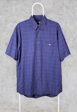 Vintage Lacoste Blue Check Shirt Short Sleeve Large 41