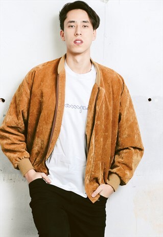VINTAGE FAUX SUEDE BOMBER JACKET