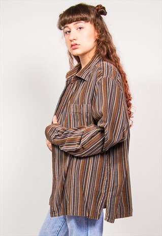 VINTAGE 90'S BROWN STRIPED CORD OVERSIZED SHIRT