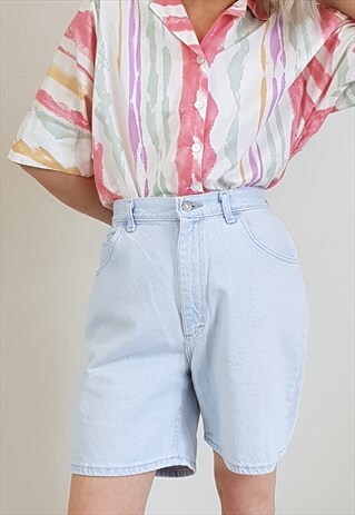 VINTAGE 90'S BLEACH WASH HIGH WAISTED LONG DENIM SHORTS