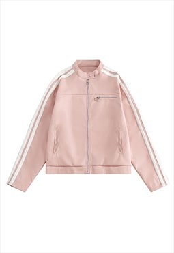Striped racing jacket faux leather utility college bomber