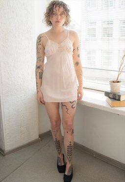 Vintage 70's Pink Lace Details Mini Slip Dress