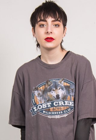 VINTAGE 90'S GREY LOST CREEK WOLF PRINT OVERSIZED T-SHIRT