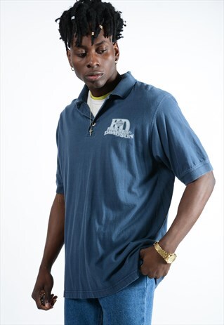 VINTAGE HARLEY DAVIDSON POLO T-SHIRT IN BLUE WITH LOGO.