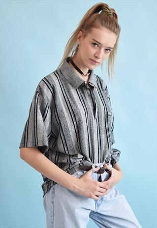 90'S RETRO JAZZY STRIPPED SPORTS OVERSIZED POLO T-SHIRT TEE